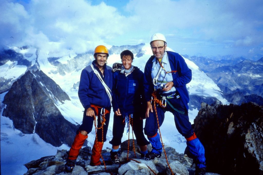 Bob Norton , Roisin Mc Donnell and Liam Convery atop L'Eveque 3716M, Arolla 1986